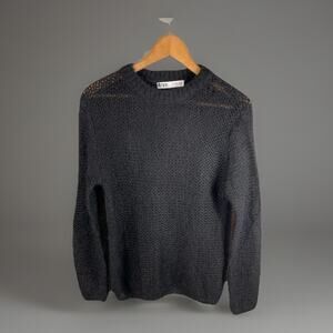 Zara Mohair Open Knit Sweater Women’s M Fuzzy Party Grunge Goth Pink Witchy